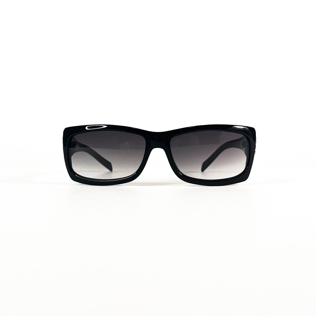 Vue latérale lunettes de soleil Yves Saint Laurent vintage monture noire verres dégradés