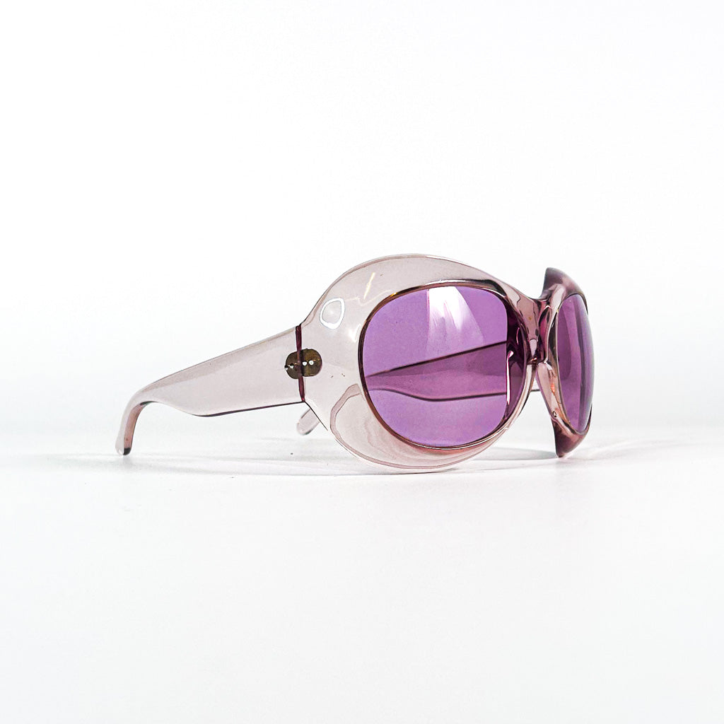 Lunettes rétro rose transparent – vue de profil