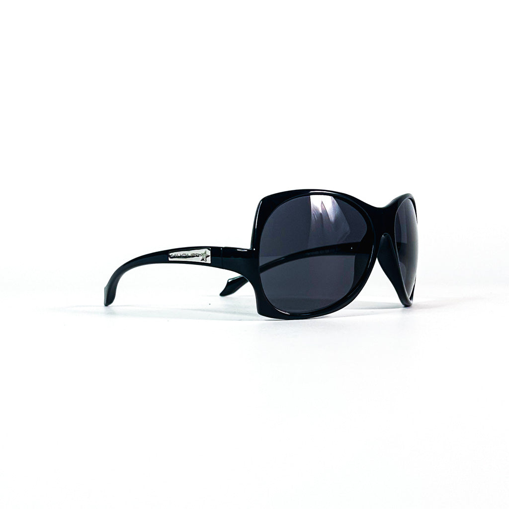 Lunettes de soleil Mugler vintage en acétate noir - profil gauche en perspective