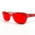 Vue de face des lunettes D&G avec verres rouges – style rectangulaire