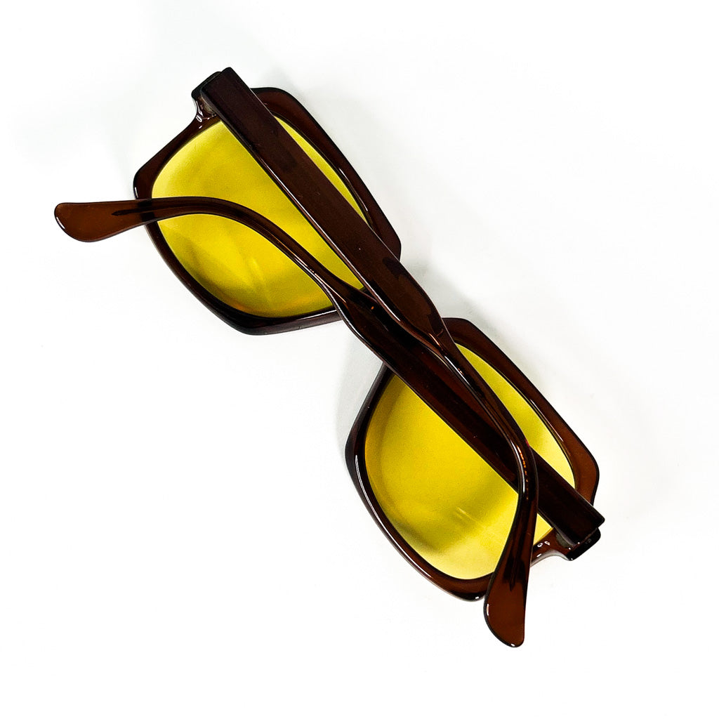 lunettes vintage acétate brun verres jaunes vue 3/4
