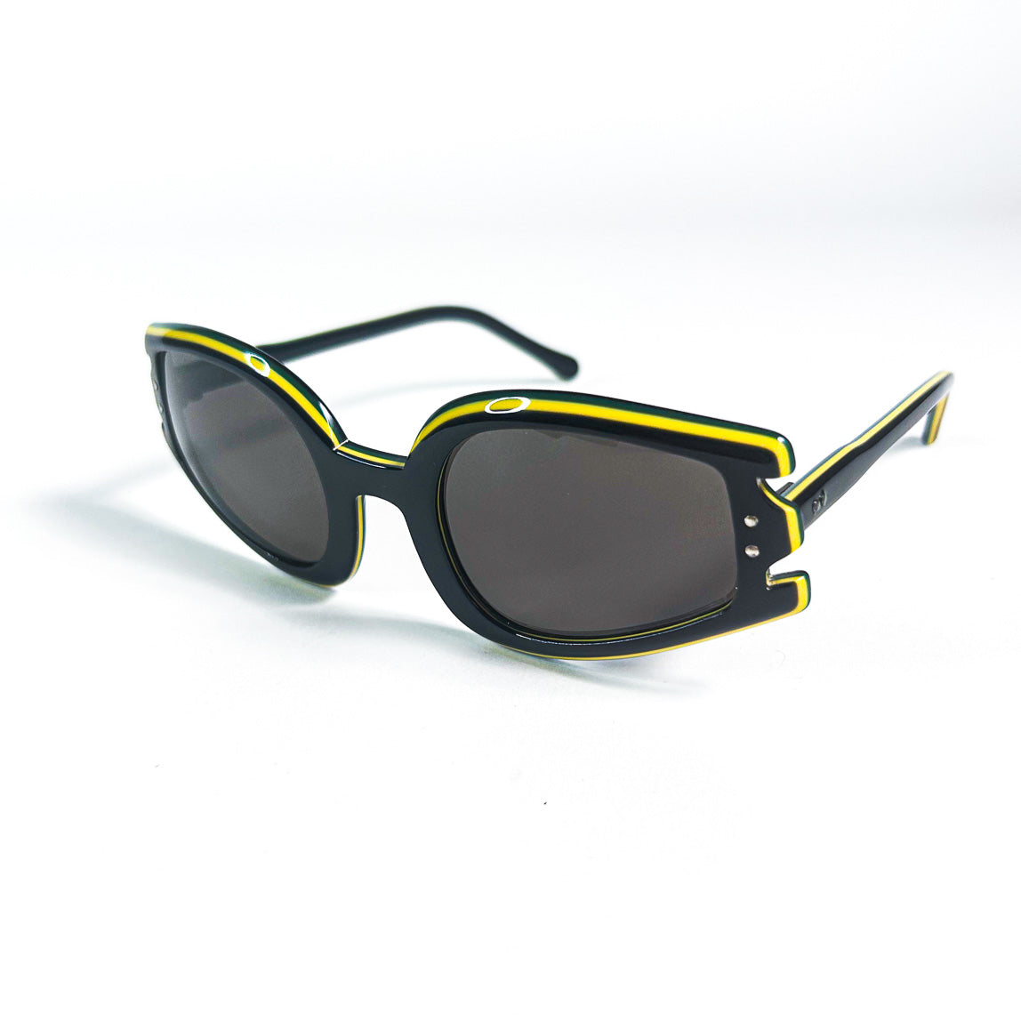 Lunettes de soleil vintage noires et jaunes – vue en perspective gauche