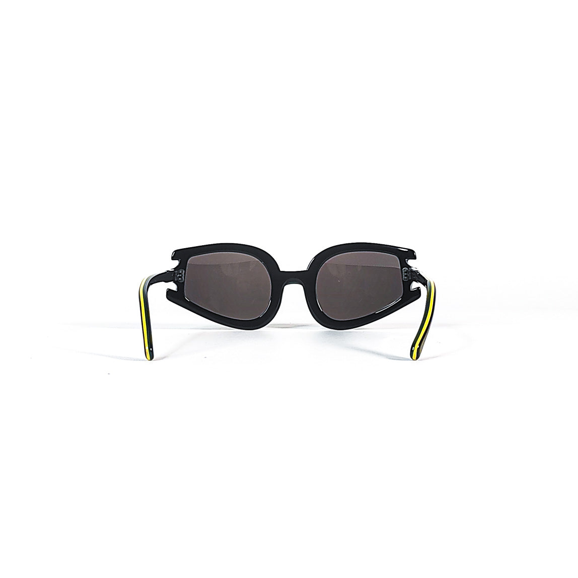  Lunettes de soleil vintage noires et jaunes – vue arrière avec branches ouvertes