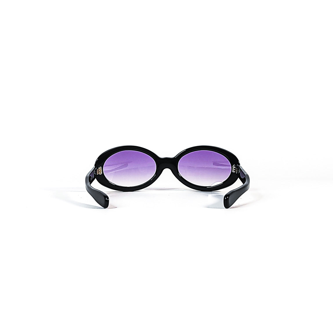 lunettes vintage ovales noires verres violets vue arrière branches ouvertes