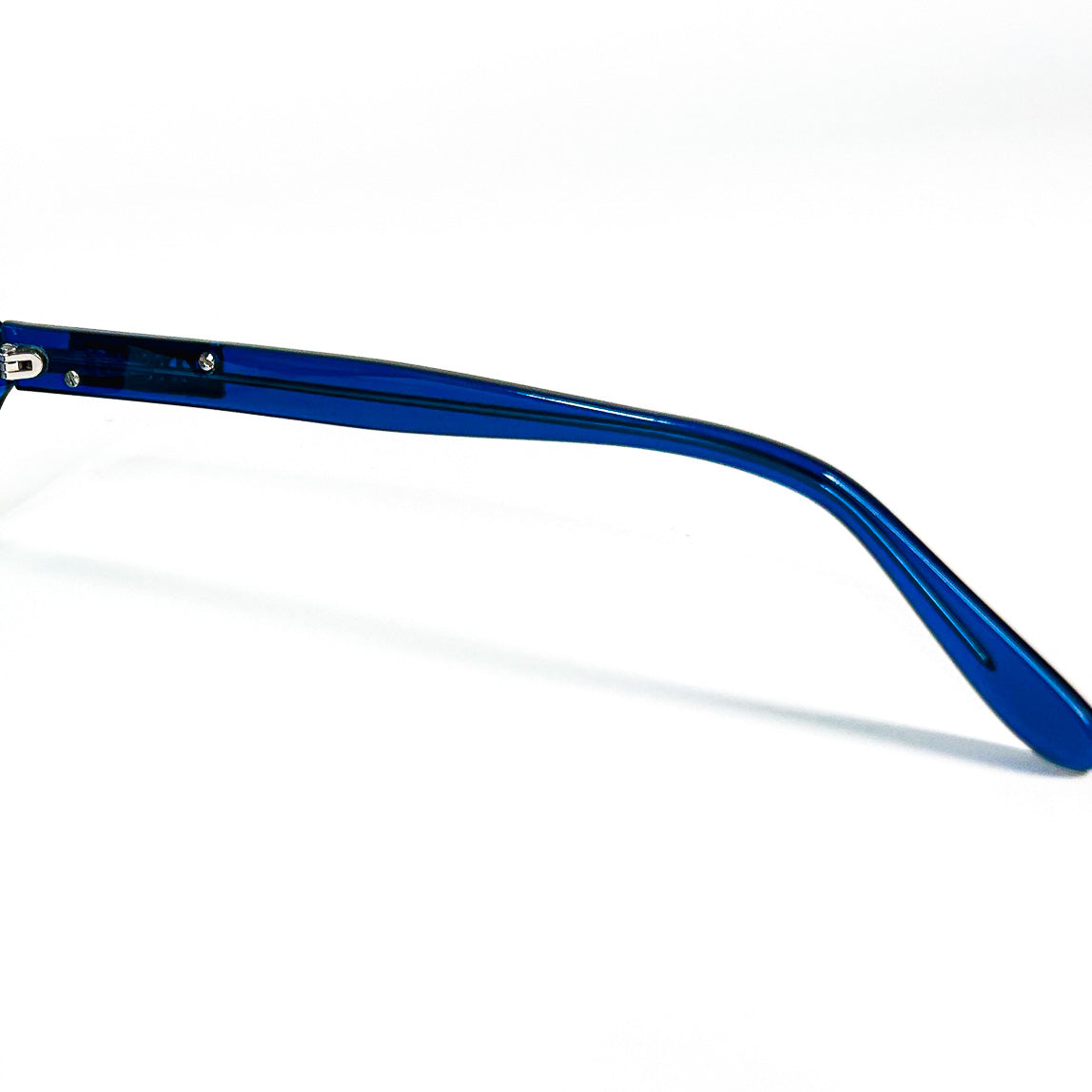 Branche droite courbée lunettes Moschino acétate bleu translucide