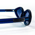 Branche droite lunettes Moschino bleu  vue rapprochée sur logo