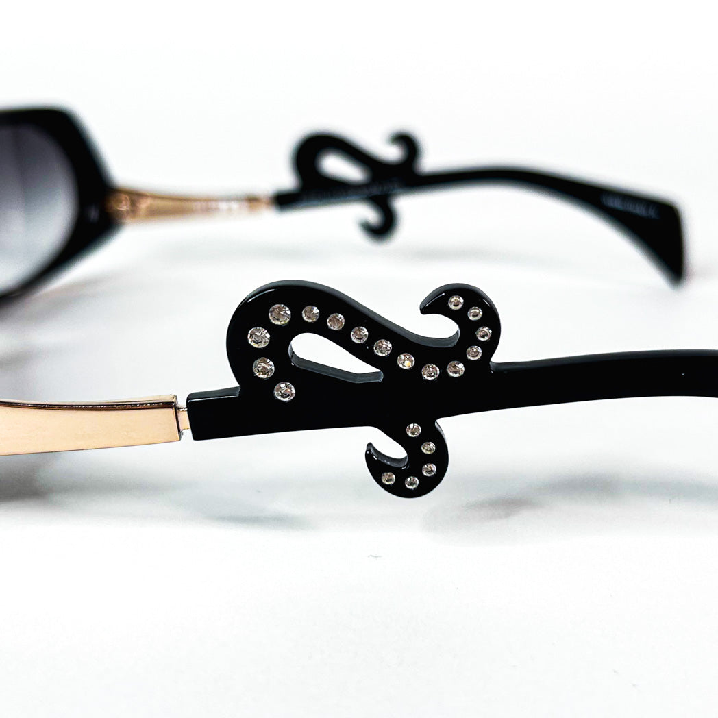 Détail branches lunettes Miki M0165 strassées noires et dorées