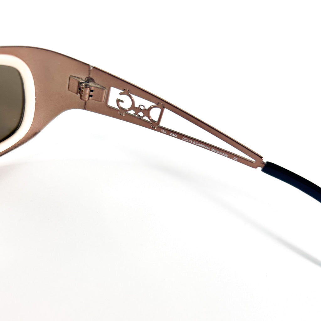 Lunettes de soleil Dolce & Gabbana D&G vintage vue face, monture métal bronze et beige