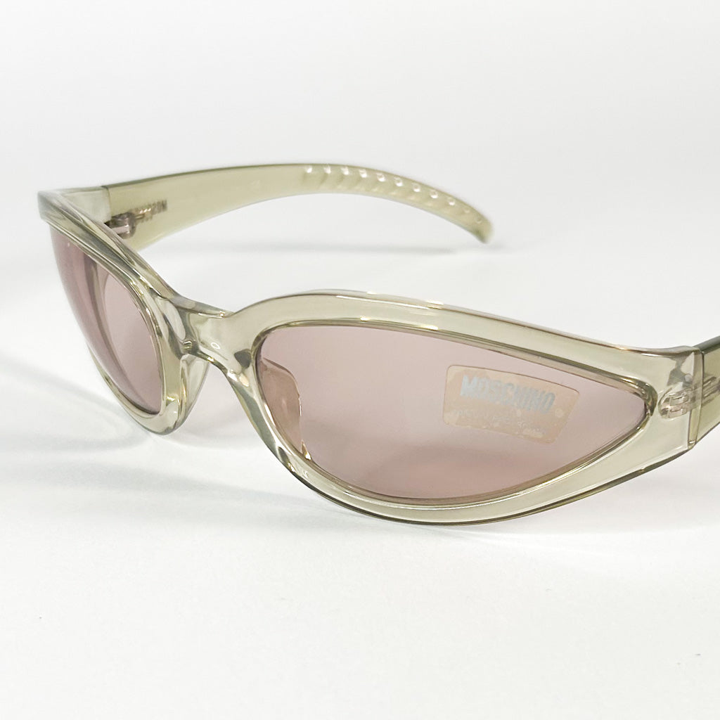 Lunettes Moschino vintage acétate beige clair, vue de face sur fond blanc