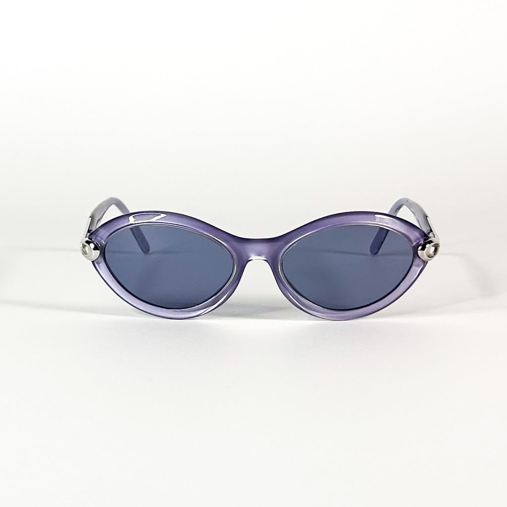 Détail branche gauche lunettes vintage Silhouette 90s violet métallique