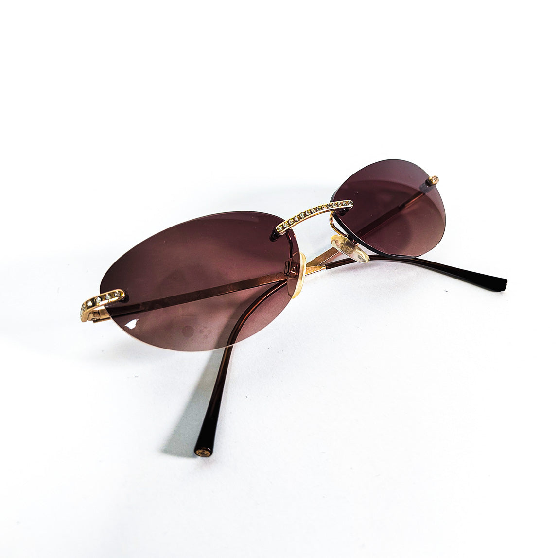 lunettes vintage chanel 2054-B C125 métal doré strass verres bruns – face avant